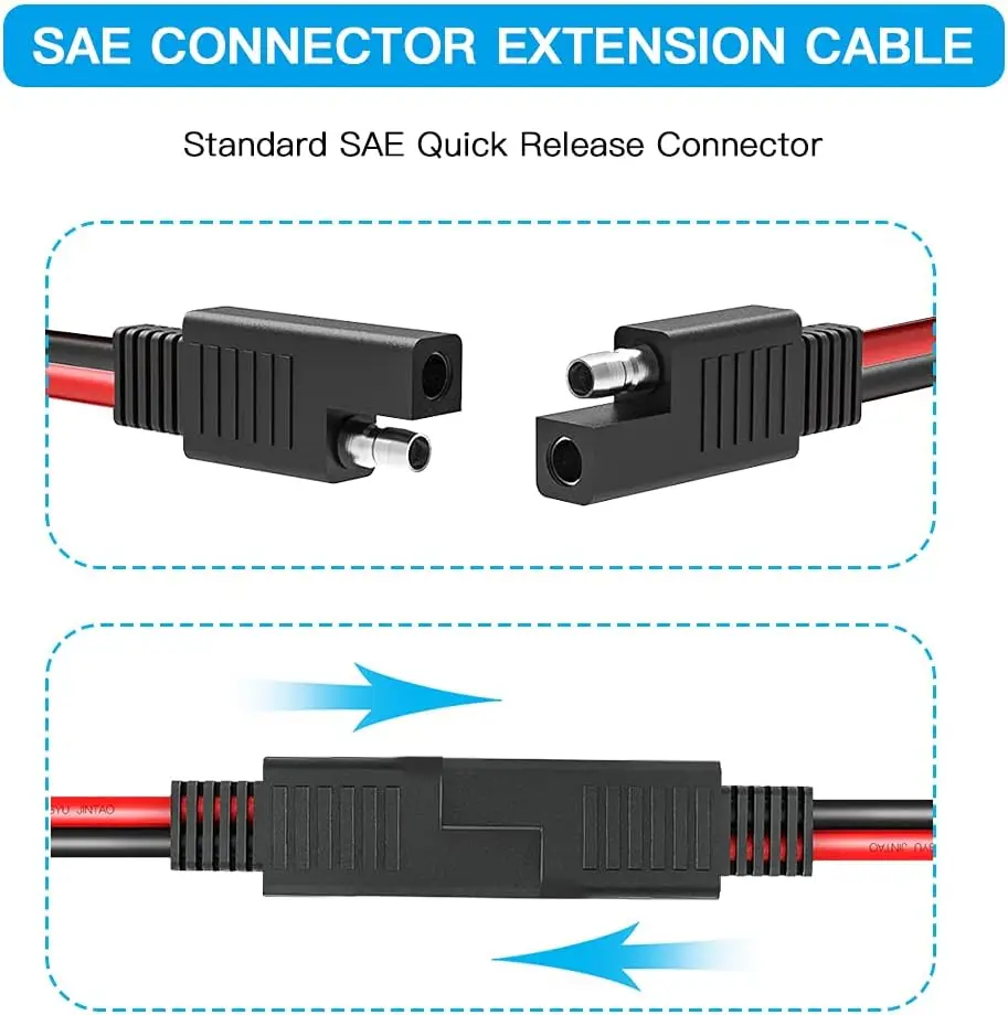 ELFCULB Câble D'extension De Prise SAE 10 AWG De 1,5 M Vers Connecteurs SAE, Avec Fusible 10 A, 15 A, 20 A, 25 A, 30 A, Adaptateur Inversé à
