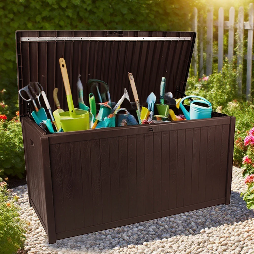 120 Gallon Waterproof  UV-Resistant Outdoor Storage Box,Resin Deck Box,Lockable Outside Storage Box Container for Patio Furniure