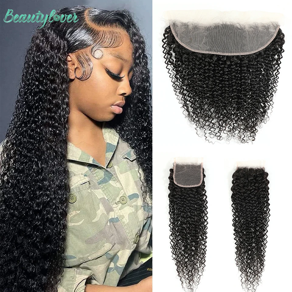Kinky Curly Lace Frontal 13x4 Frontal 13x6 Lace Ear to Ear Pre-plucked Curly Human Hair 4x4 5x5 6x6 Transparent Closure