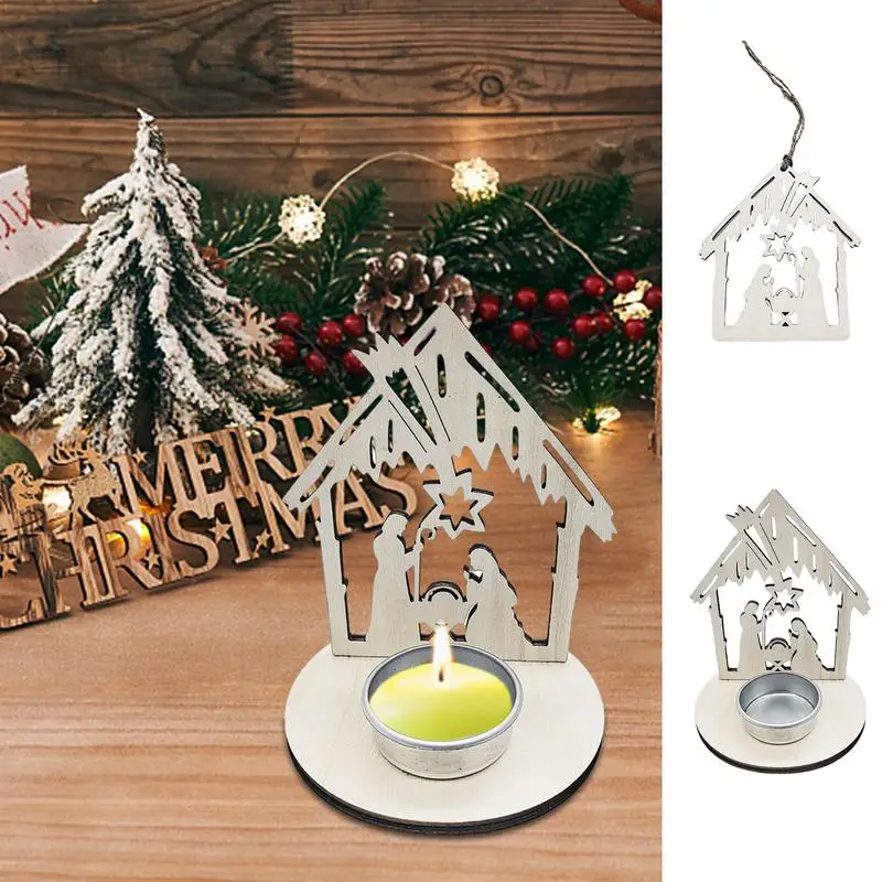 

Christmas Jesus Advent Pendant Innovative Nativity Tree Ornaments Wooden Candlestick House Shape For Holiday Festival Decoration