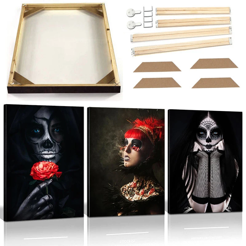 Clown Rose Skeleton Donna Canvas Painting With Frame Black Modern Abstract Art Poster Prints Nun Candle Wall Picture Home Decor
