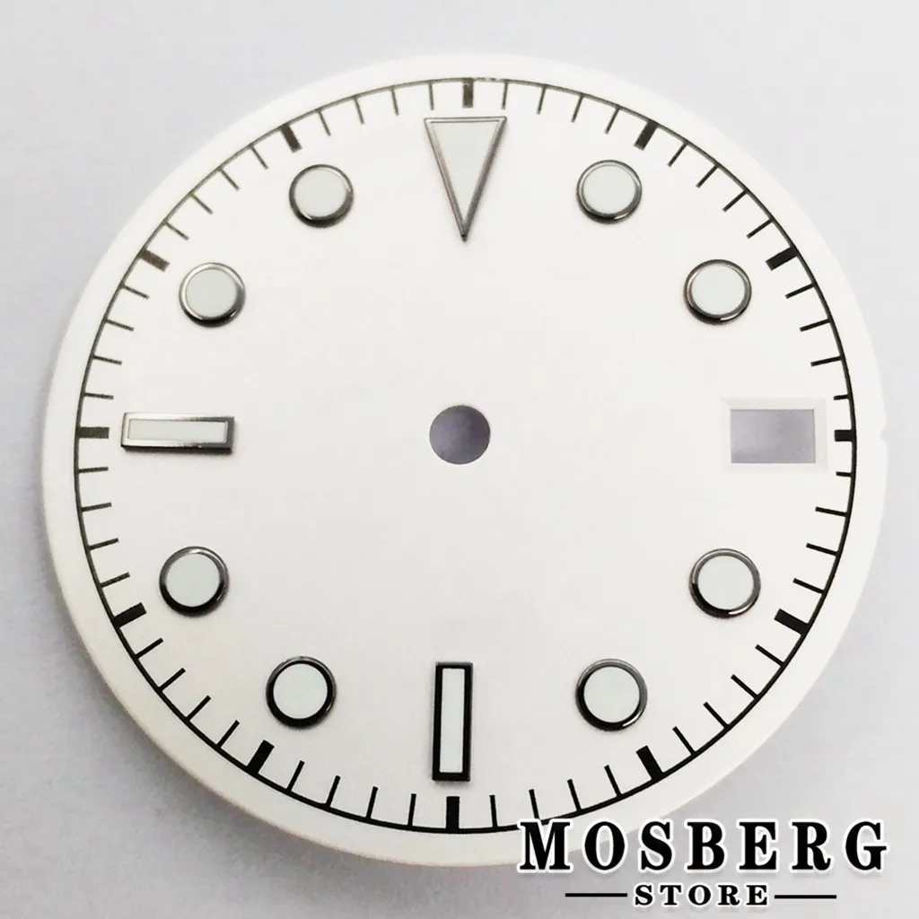 Sterile Luminous Black and Green Watch Dial with Date Window and Hands - 28.5mm