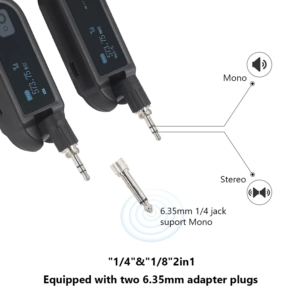 Wireless Guitar System Rechargeable Guitar Transmitter Receiver Set UHF Adjustable Volume for 6.35mm and 3.5mm