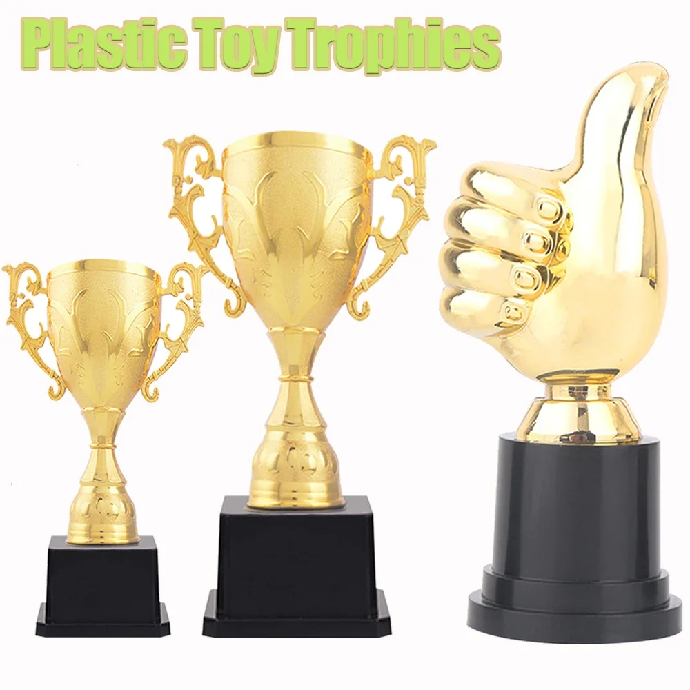 Plastic trophy toys 1pc mini plastic gold reward trophy cup soccer medals prize cup early educational toys football gifts for game school