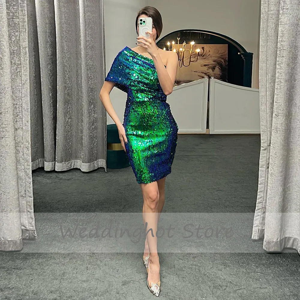 Green Sequin Cocktail Dress for Ladies 2022 One Shoulder Mini Cocktail Gown  Sparkly Sheath Sleeveless Short Glitter Party Gowns - AliExpress 320