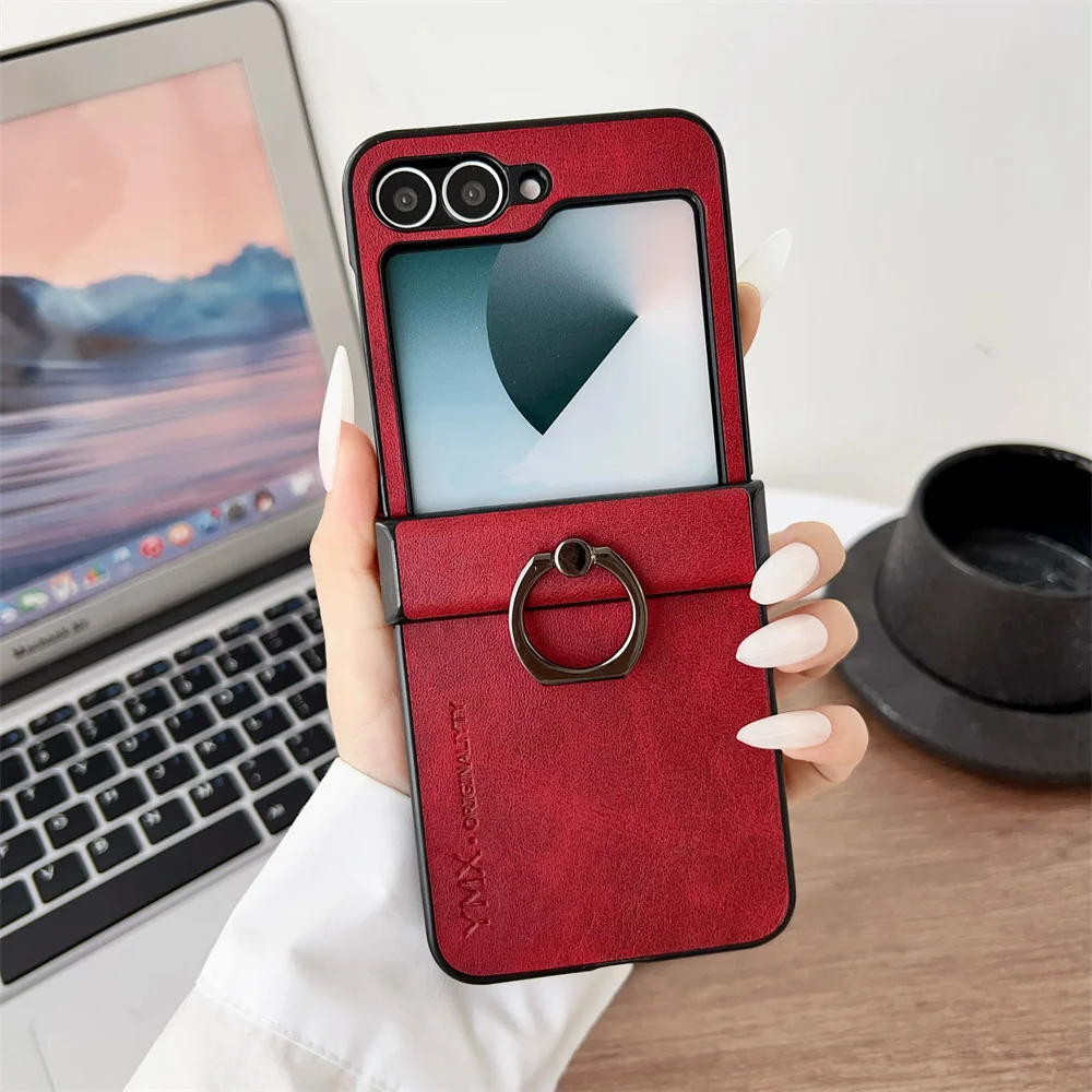 Luxury Leather Phone Case with Ring Holder Stand and 3-in-1 Protection