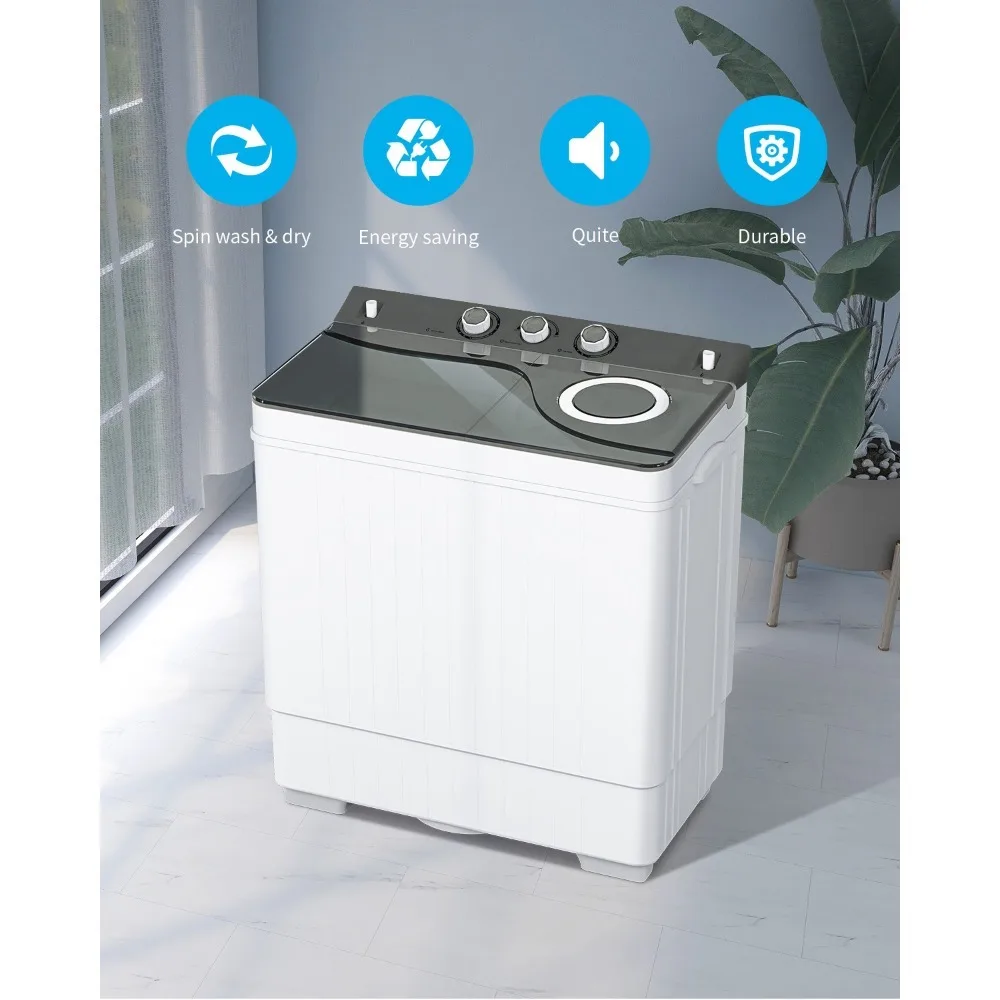 Portable Washing Machine Twin Tub with Built-in Drain Pump 26Lbs Semi-automatic Washer 5