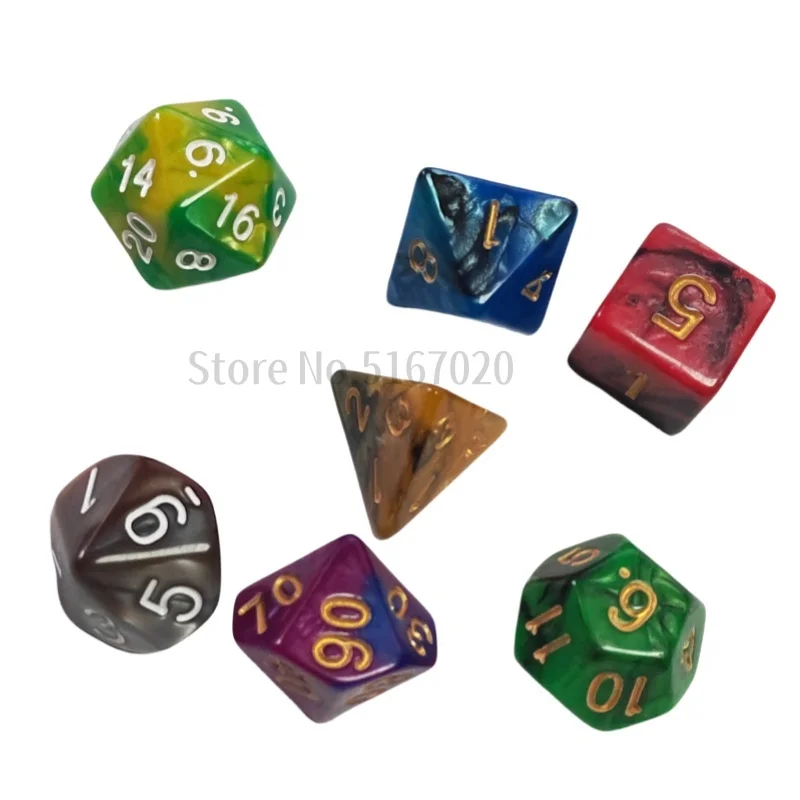 7pcs/set Polyhedron RPG Game Dice Acrylic Dice DND Color Mixing Digital Game with Bag
