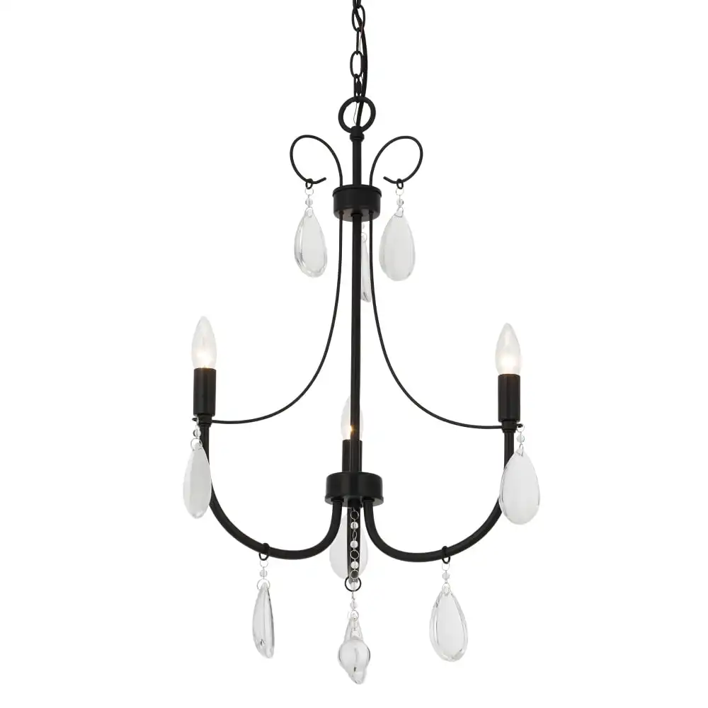 

17" Dark Bronze 2-Light Chandelier with Glass Beads, LED Bulbs Included