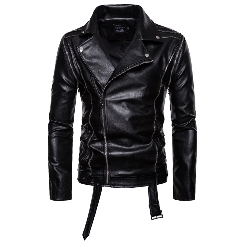 

Europe/US size PU Leather Jacket Autumn Fashion Sleeves Detachable Motorcycle Leather Jacket Men New Multi-Zipper Biker Jacket