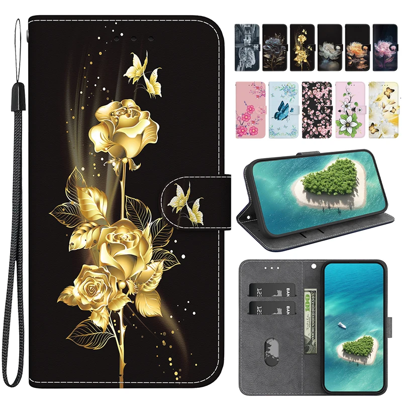 Elegant Stand Flip Wallet Case with Painted Pattern