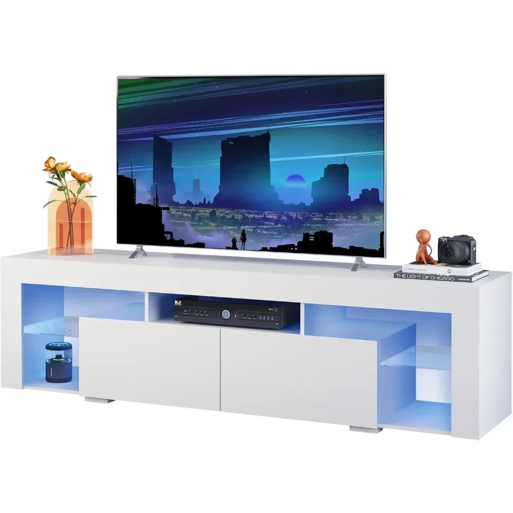 63 Inch TV Stand LED Entertainment Center for 60 to 70 Inch TV Modern TV Console with 2 Drawers for Living Room