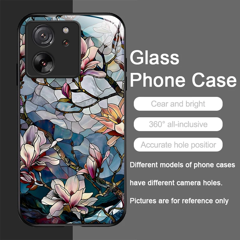 Luxury Flower Marble Texture Tempered Glass Phone Case - Elegant Design, Durable Hard Cover