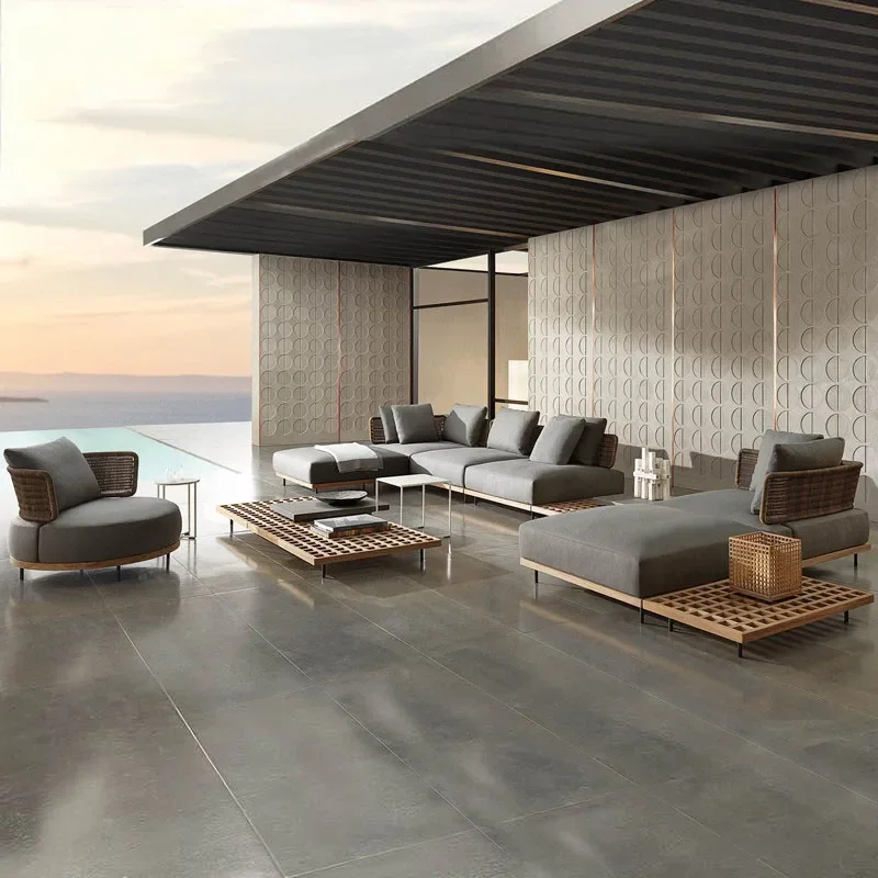 

Sofa Combination Courtyard Garden Leisure Vine Chair Designer Hotel Outdoor Balcony Anticorrosive Wood Furniture