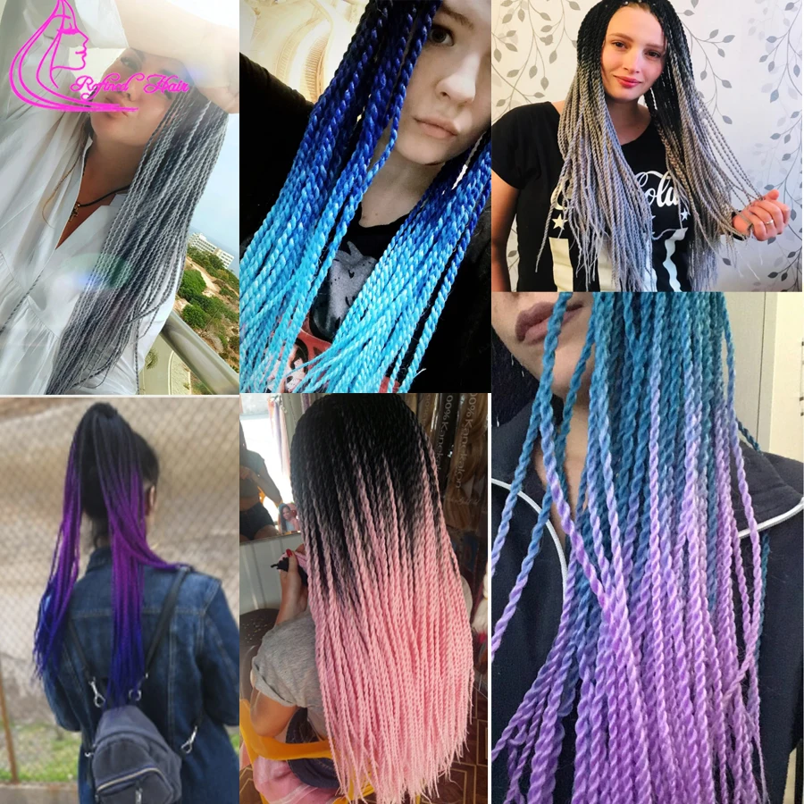 Senegalese Twist Hair Senegalese Twist Braids Ombre Synthetic Hand made Crochet Twist Braids Pre-twisted Ombre Braiding Hair Extensions 24inch