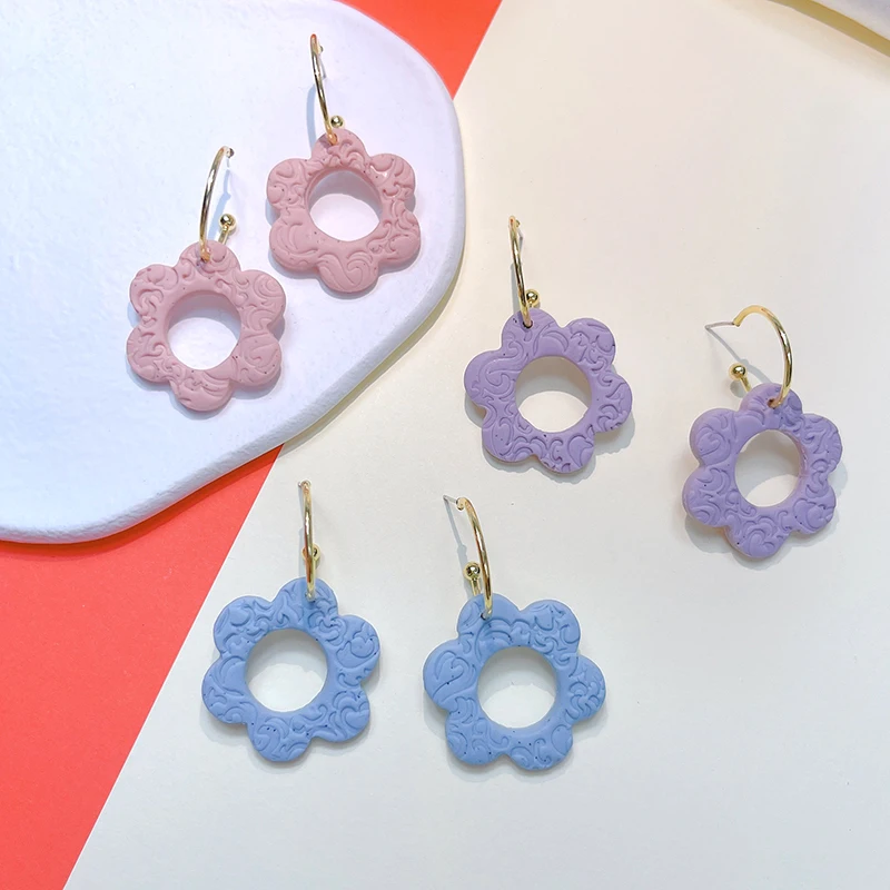 

Handmade Candy colors hollow flowers Drop Polymer Clay Earrings for Women Summer pendientes mujer Earrings 2022 Trendy jewelry