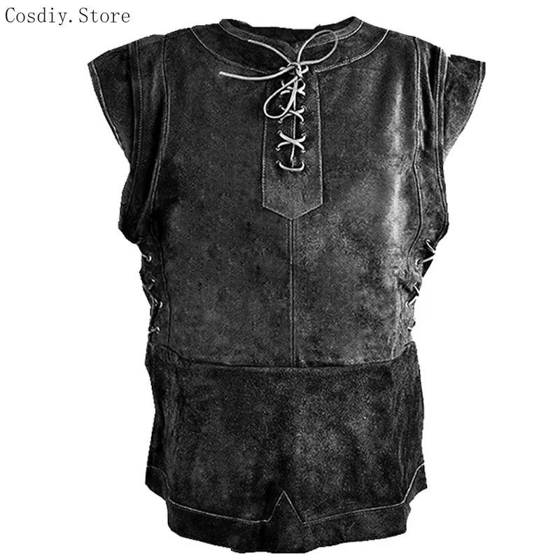 Gilet Medievale, Tunica, Camicia, Costume da Cavaliere Vichingo, Top per Adulti, T-Shirt in Camoscio, Abbigliamento LARP, Giubbotto Senza Maniche, Stile Rinascimentale per Uomo - immagine 3