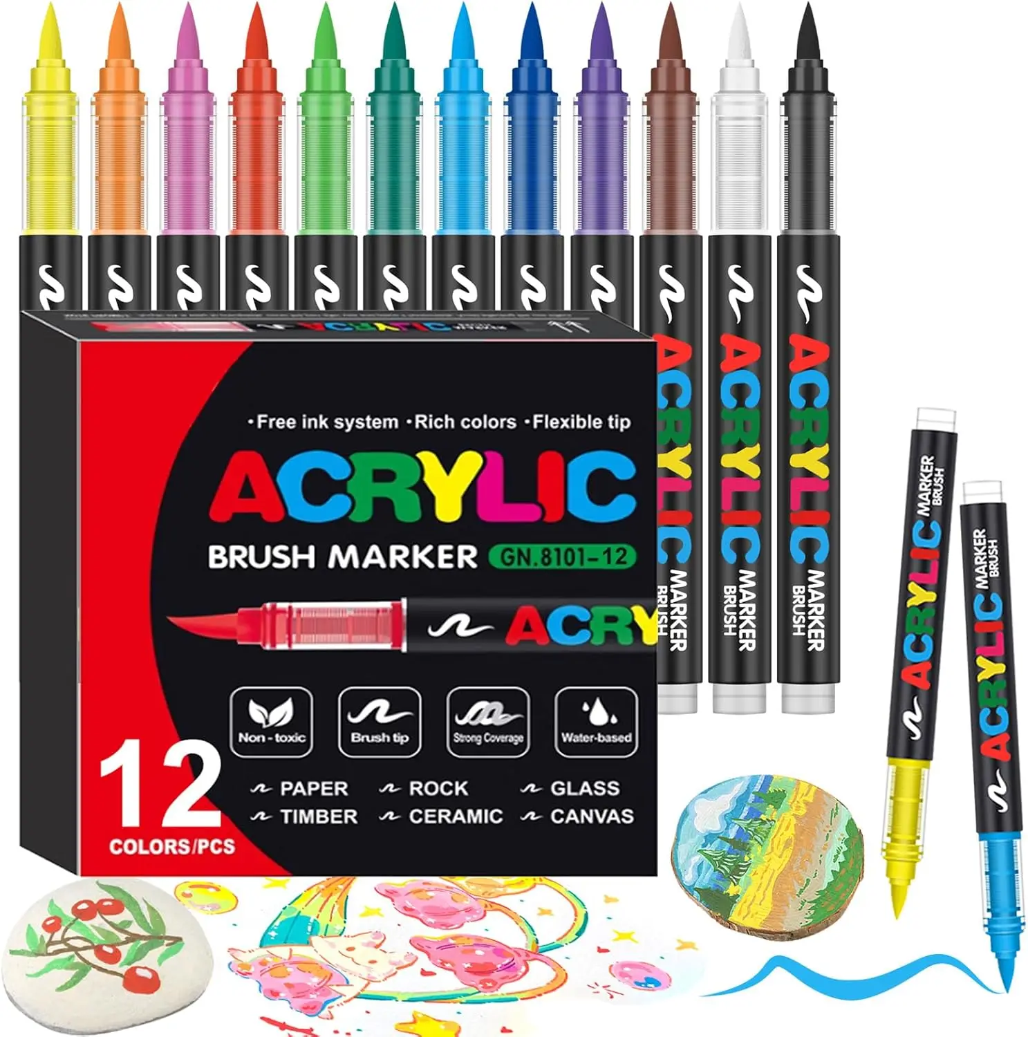12-72 색상  아크릴 페인트 펜 마커  브러시 팁  페인트 마커  에 대한  암벽화  목재  캔버스  스톤  크리스마스 선물  DIY 공예품