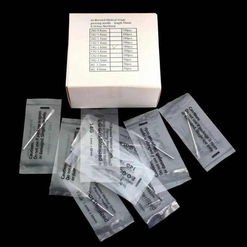 100PCS Piercing Needles Pins Lot Surgical Steel Disposable Body Sterilized Permanent Makeup Tattoo Tool |