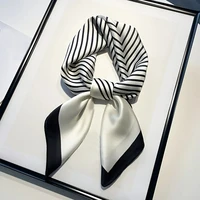 Luxury Imitation Silk Scarf Black And White Striped Head Wrap For Women Multifunction Silk Feeling Neckerchief 3