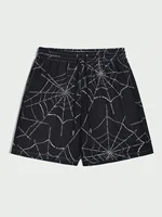 Goth Men Simple Spider Web Print Shorts Men's swim Trunks Elastic Waist 3D Print Gradient Breathable Short Streetwear Polyster 1