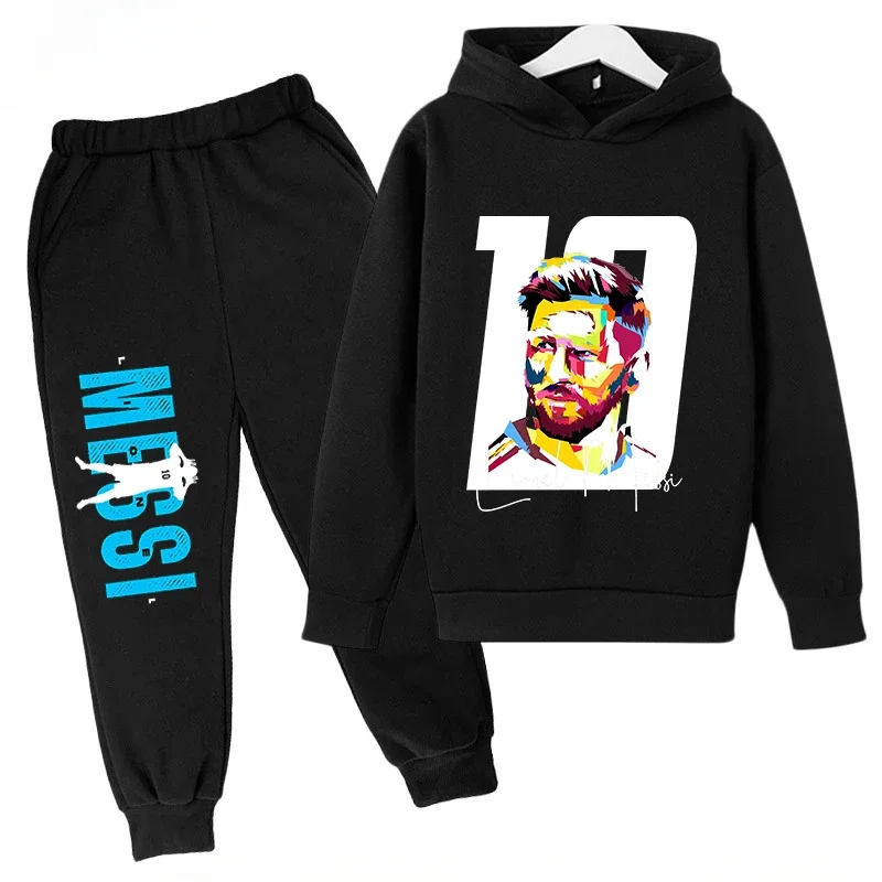 thumbnail image 1 of Conjunto de sudadera con capucha para niños y pantalones deportivos de 2 piezas para niños y niñas Ropa infantil con estampado de Messi Ropa de bebé, 1 of 5