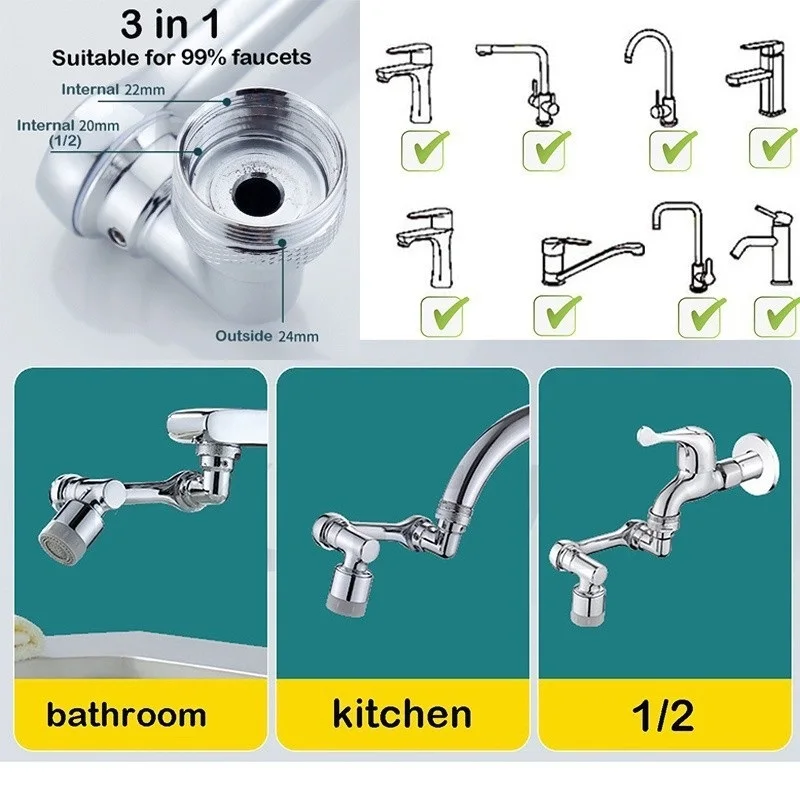 Saca81d19f3fd4b70980350aa83fc0a5dW 1080° Rotatable Faucet Extender Sprayer Head 2 Modes Universal Bathroom Tap Extend Adapter Aerator Mallzona