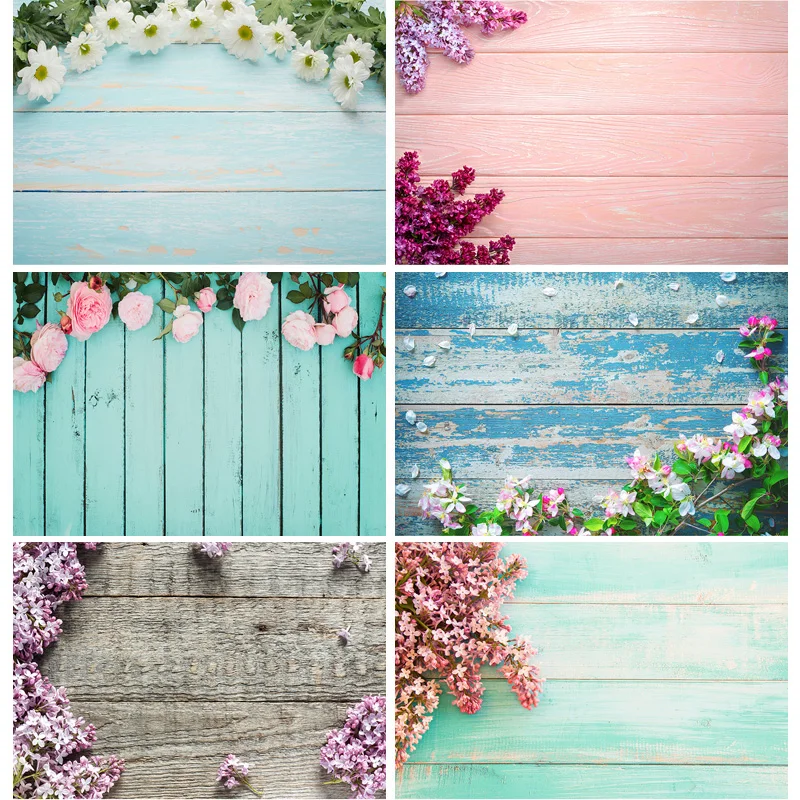 

SHENGYONGBAO Spring Flower Wood Board Photography Backdrops Photo Studio Props Wooden Floor Photo Backgrounds MB-01