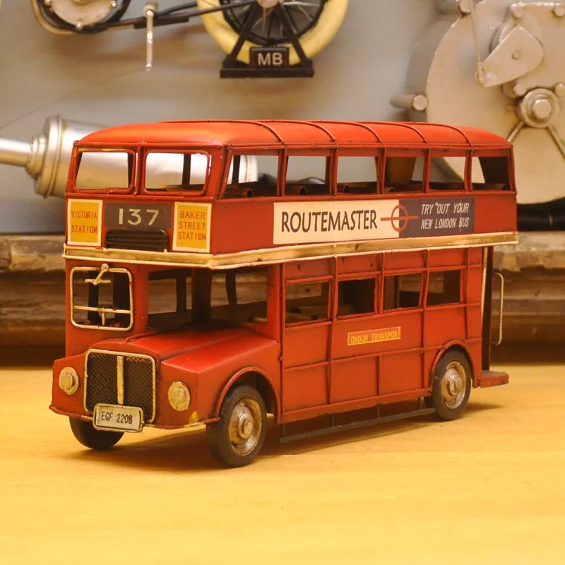 

British Double Ornaments Bus Car Model Vintage Industrial Ornaments European and American Style Gift Ornaments Home Accessories