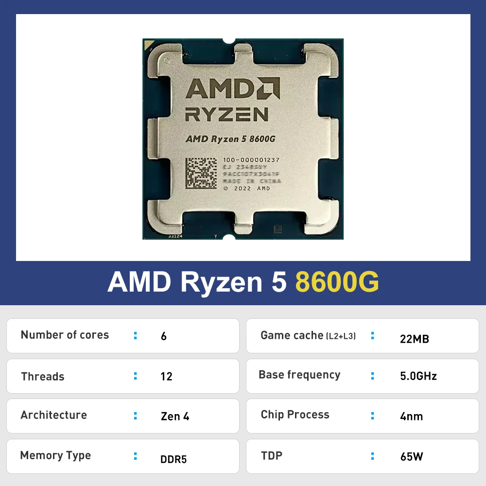 New AMD Ryzen 5 8600G 6-Core 12-Thread R5 8600G 5.0GHz 4NM DDR5 Socket AM5 CPU Integrated Graphics Radeon 760M 8CU but no fan cpu processor