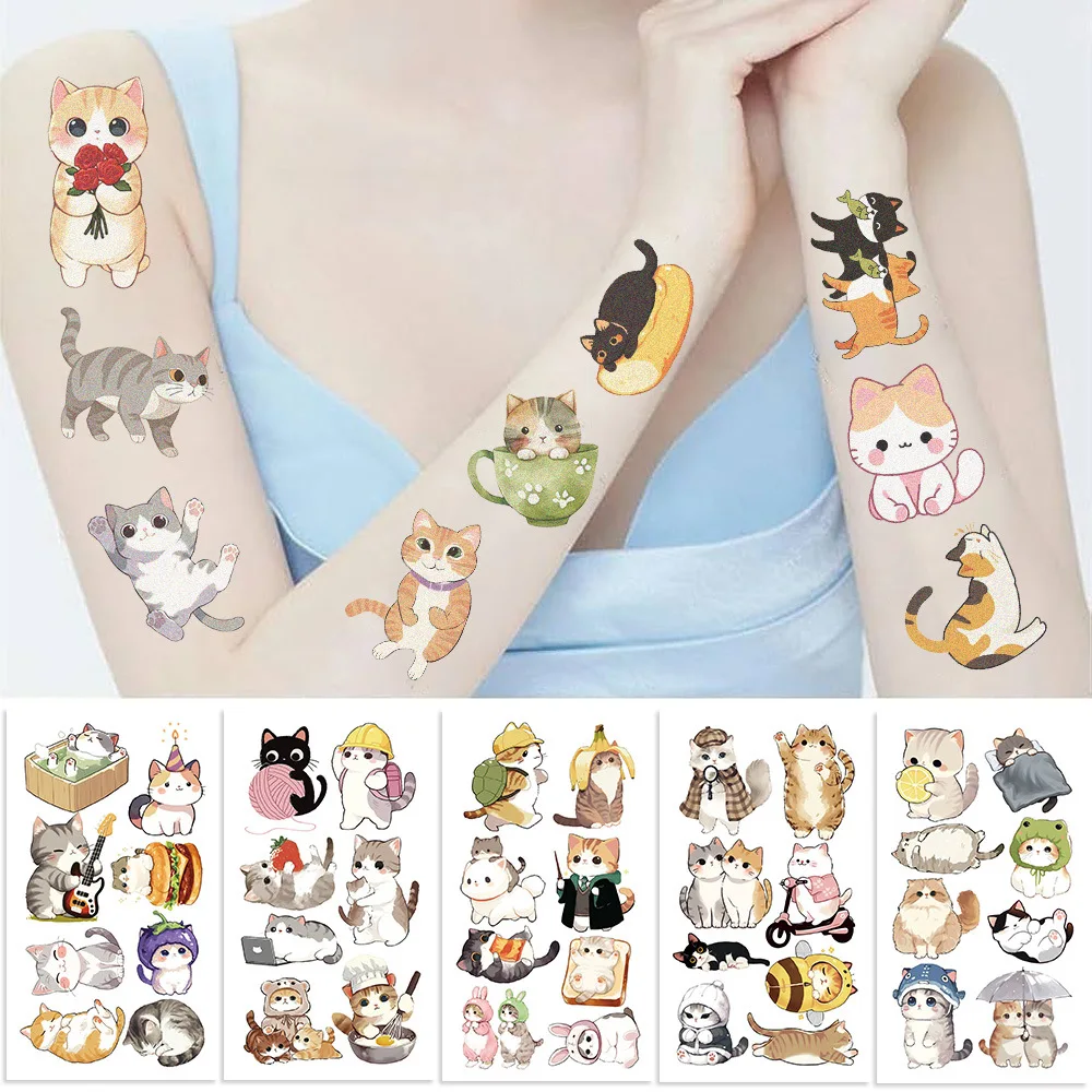 10Pcs New Cartoon Cat Temporary Tattoo Stickers Cute Cat Children Waterproof Tattoo for Kids Funny Birthday Gift