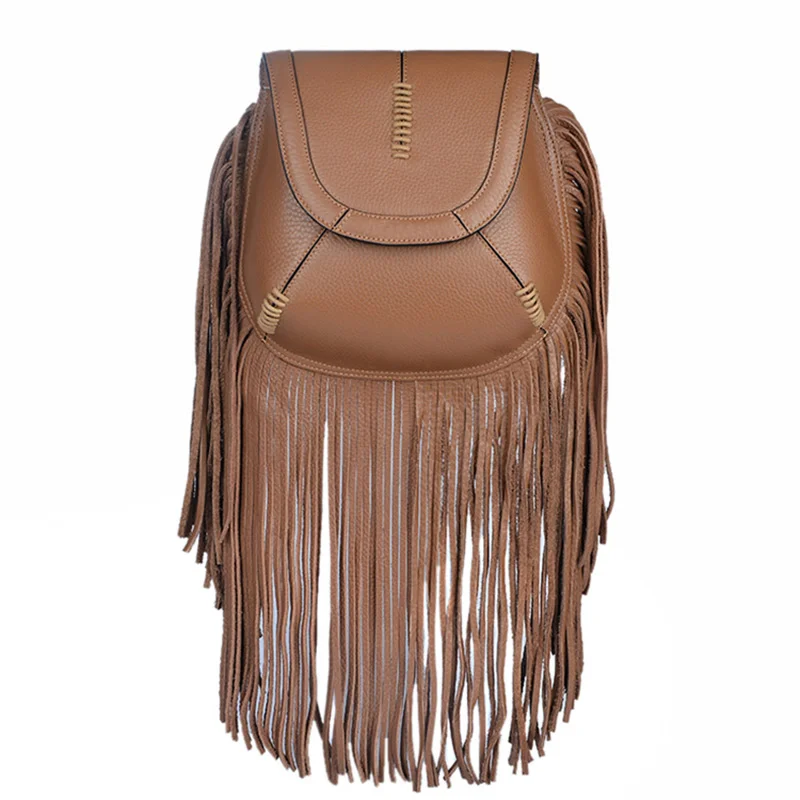 Genuine Leather Women's Handbags casual Purse Ladies tassel Shoulder bag Soft leather Crossbody Bags