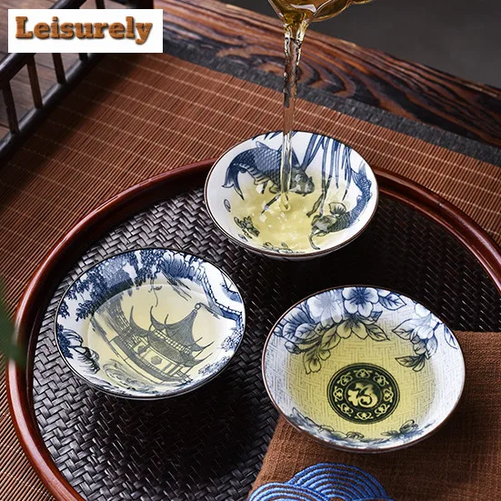 1PCS Blue and White Porcelain Cone Teacup Anti Scaling Hand-painted Tasting Tea Bowl Travel Meditation Cup Chinese Tea Set 70ml