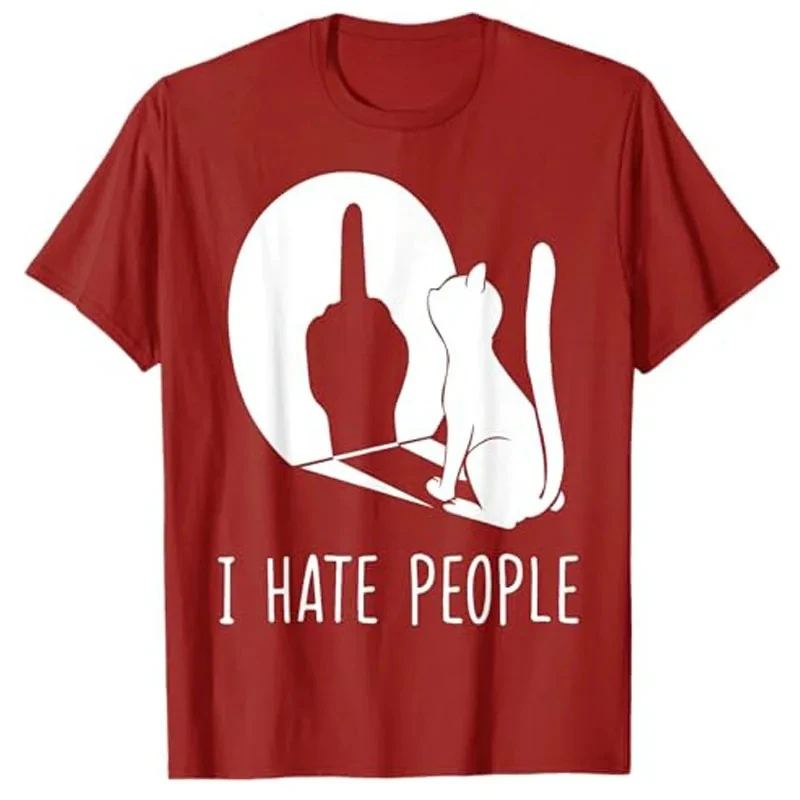 Cat Shadow I Hate People Middle Finger T-Shirt Humor Funny Kitty Graphic Outfit Short Sleeve Blouses Gifts Sarcastic 2