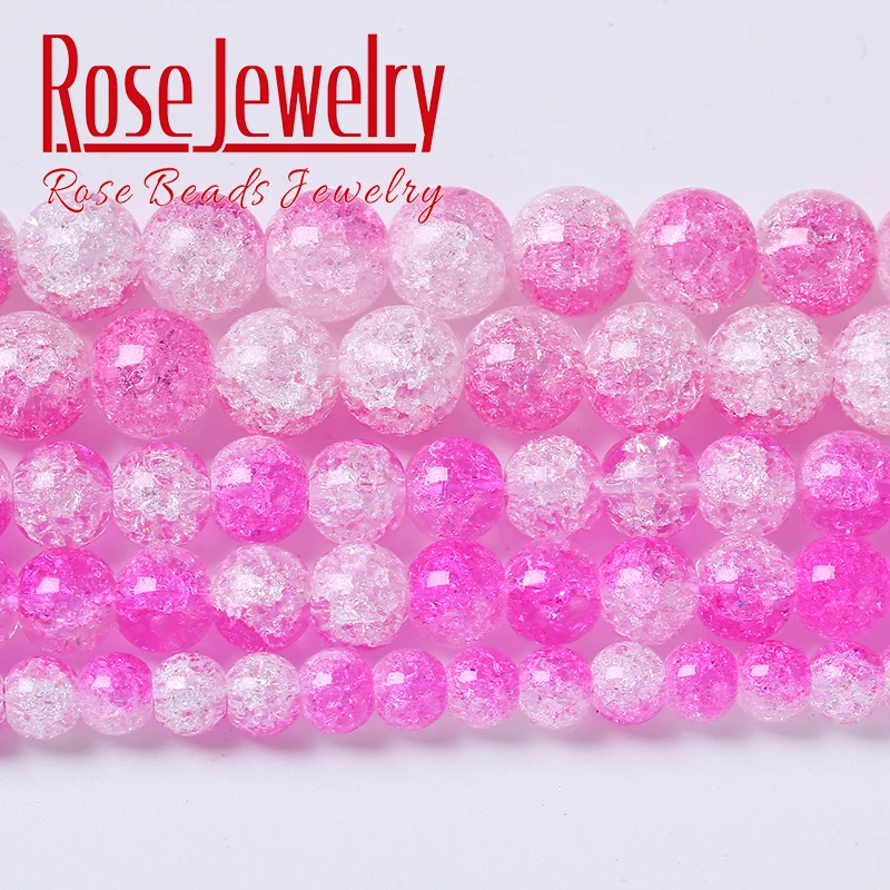 

Pink White Snow Cracked Crystal Quartz Beads Natural Stone Round Loose Beads For Jewelry Making Diy Bracelets Necklace 8 10 12mm