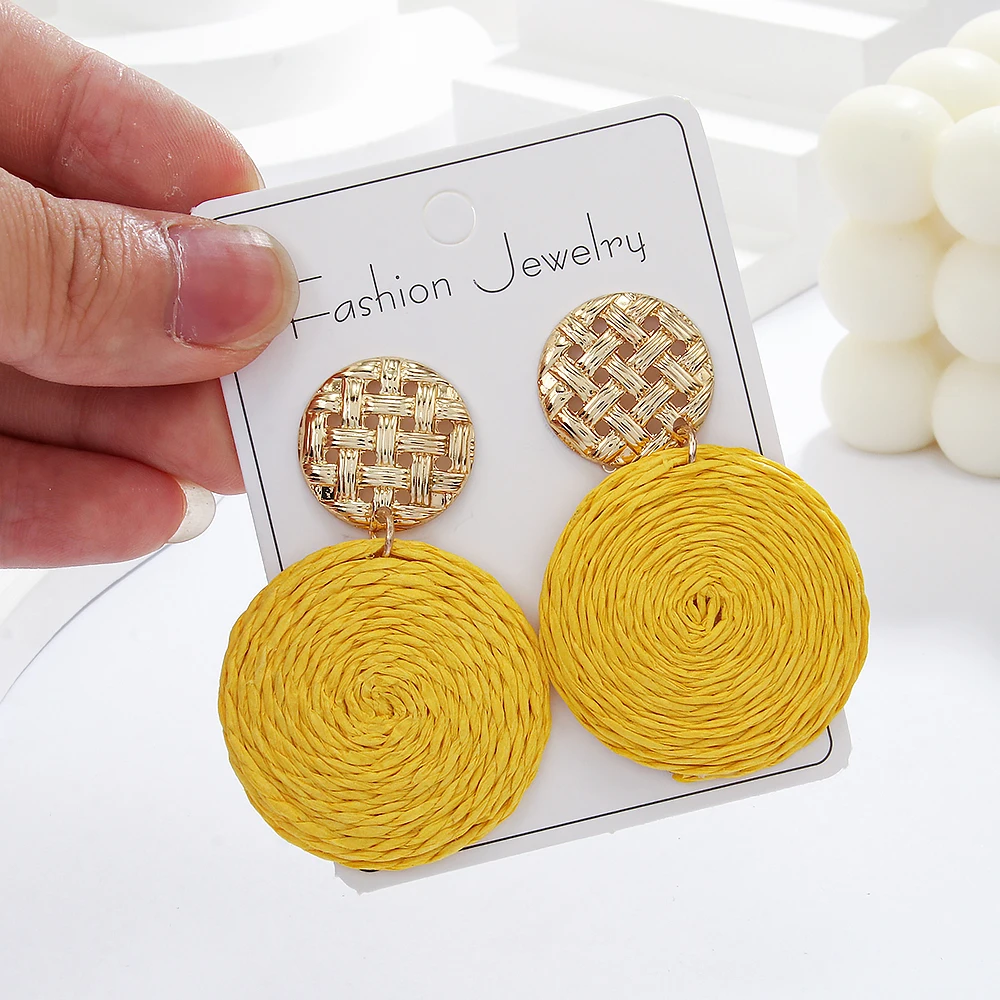 Handmade Boho Raffia Earrings - Lightweight Wicker Ball Drop Earrings For Women, Beach Jewelry