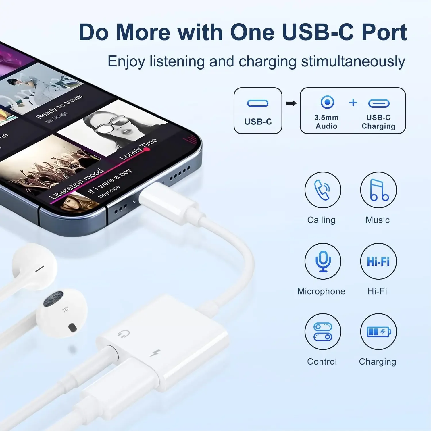 2-in-1 USB C to 3.5mm Headphone Adapter with 60W PD Charging for Simultaneous Audio & Power