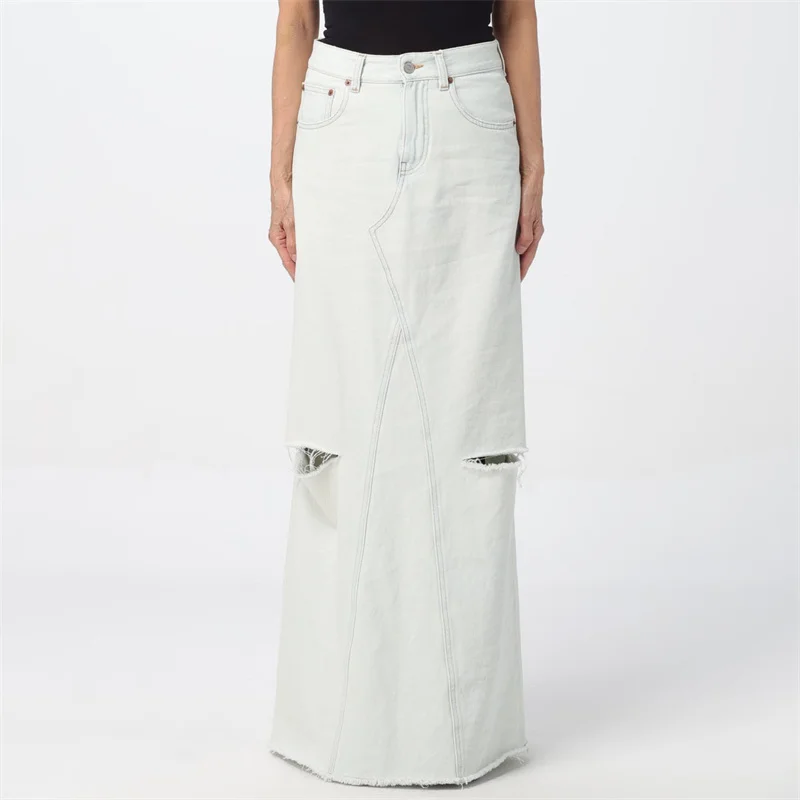 

Женская юбка, Новинка лета 2024, винтажная состаренная женская короткая юбка из чистого хлопка, длинная юбка с завышенной талией, джинсовая юбка, джинсовая юбка