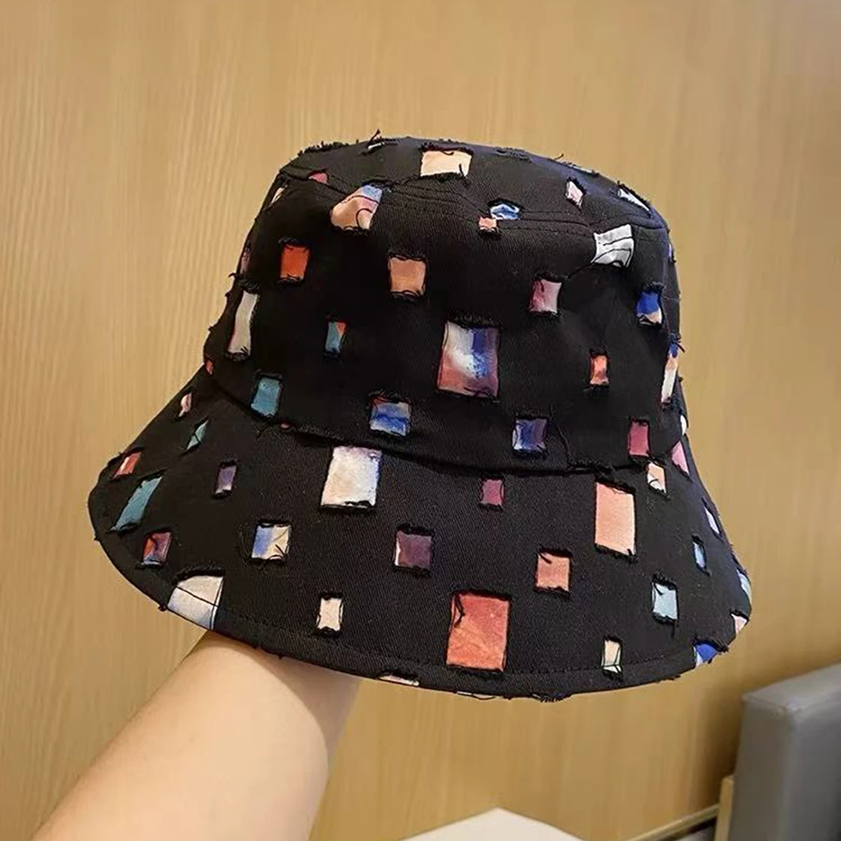 Ripped Style Solid Color Wide-Brimmed Bucket Hat for Women, Face-Slimming Sunshade Bucket Hat for Men, Cool and Casual Hat, Trendy and Cute Fashion for Shopping and Hiking