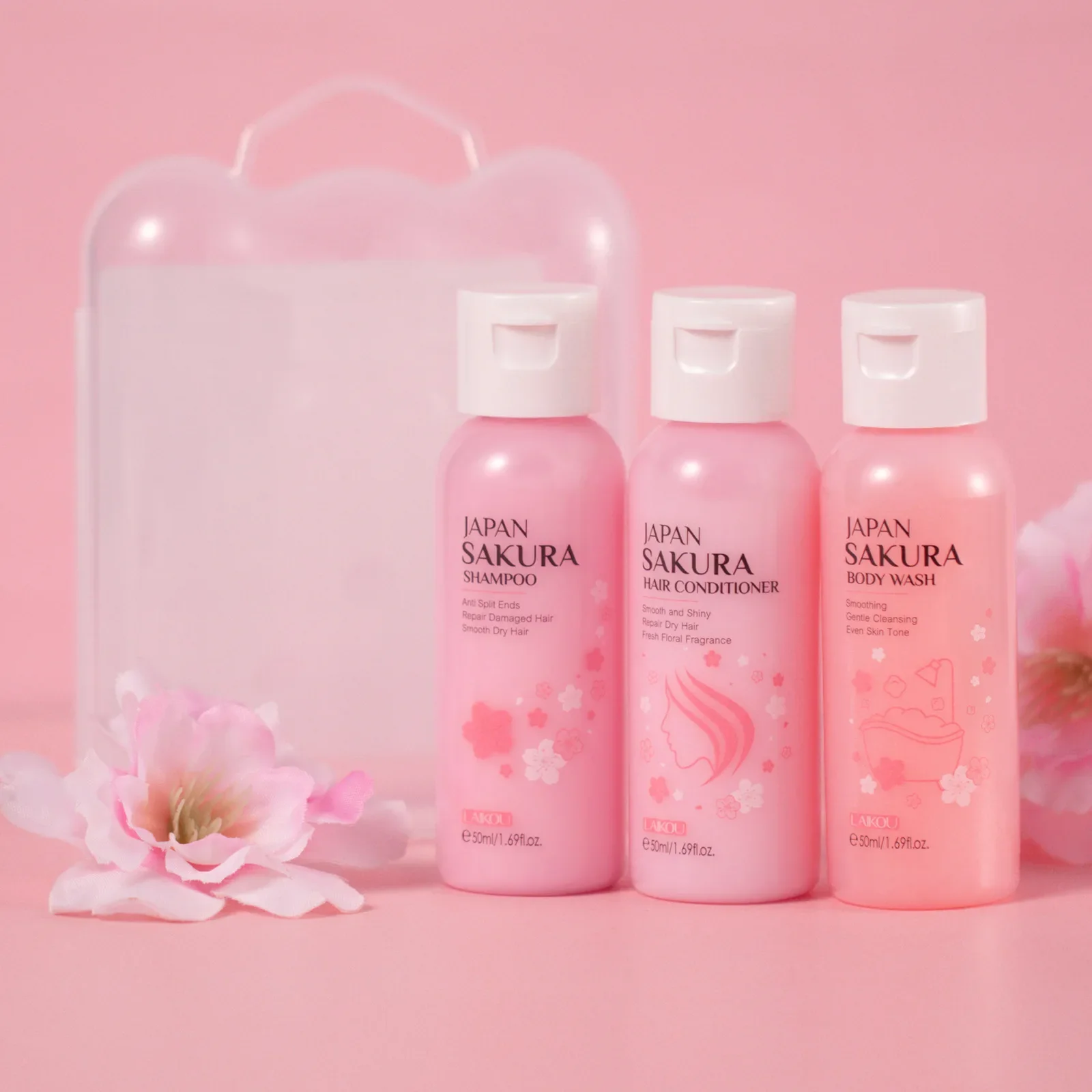Body Wash Shampoo Set LAIKOU Sakura Body Wash Shower Shampoo Cherry Blossom Hair Conditioner Smooth Gentle Cleansing Fragrant Moisturizing Skin Care