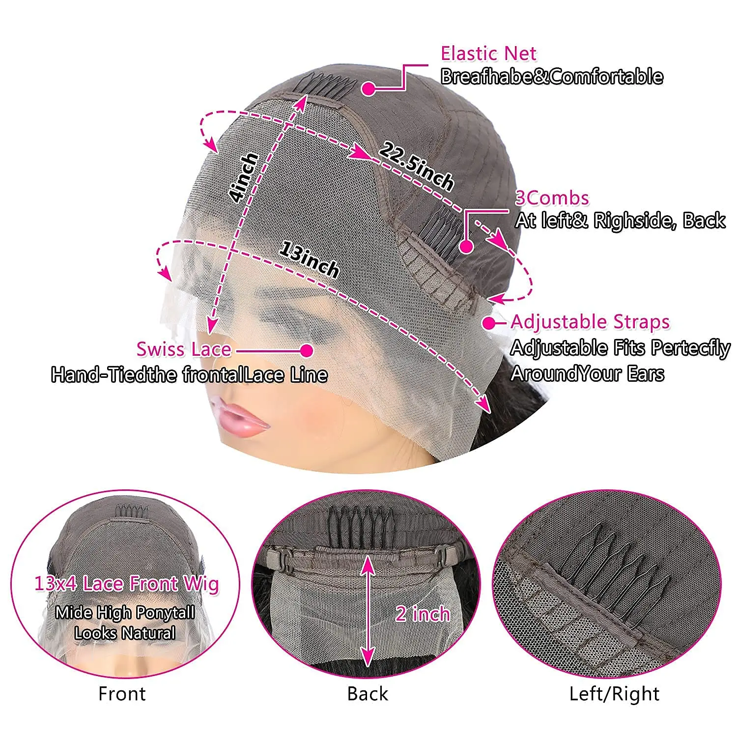 Perruque Lace Front Wig sans colle transparente HD, 16-24 pouces, 13x4, pre-plucked, densité 200%, pour femmes noires