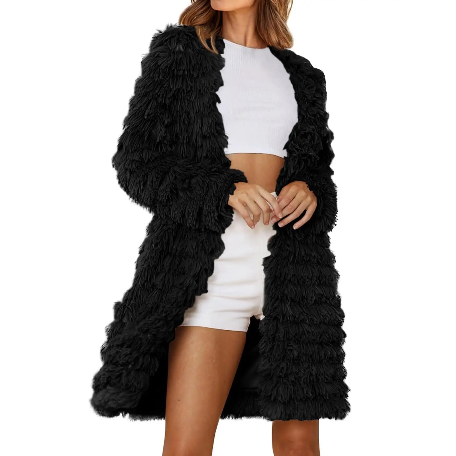 

Women's Faux Fur Jacket Autumn Fashion Cardigan Long Fluffy Soft Costume Multiple Colors Women's Coat