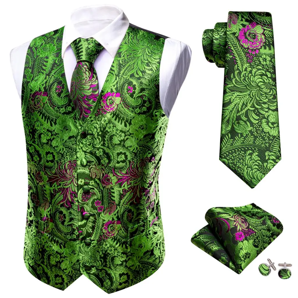 

Men's Vest Luxury Silk Green Wedding Groom Suit Waistcoat Tie Set Party Formal Business Dress Male Gilet Sleeveless Barry Wang