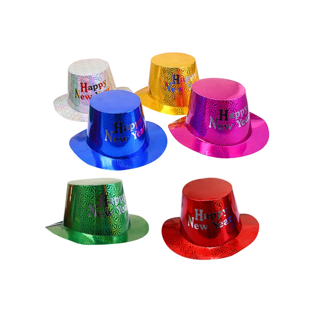 

6pcs Happy New Year Party Hats Paper Glitter 2021 Funny Hat for 2021 New Years Eve Party Cotusme Favors Photo Props Flower