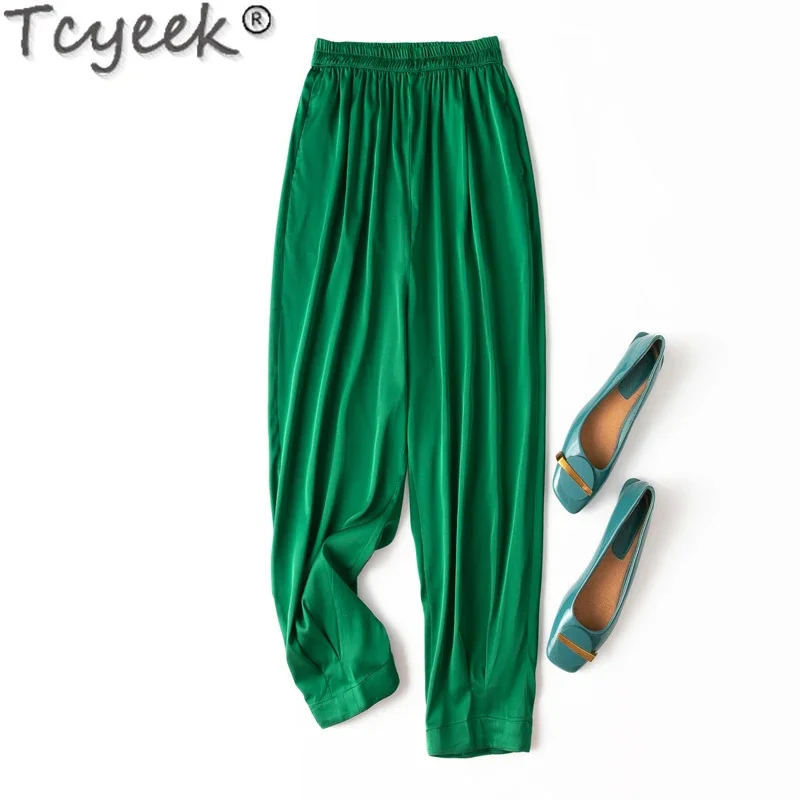 

19MM Tcyeek Real Woman Trousers Fashion 93% Mulberry Silk Bloomers Spring Summer Ankle-length Pants Women Clothes