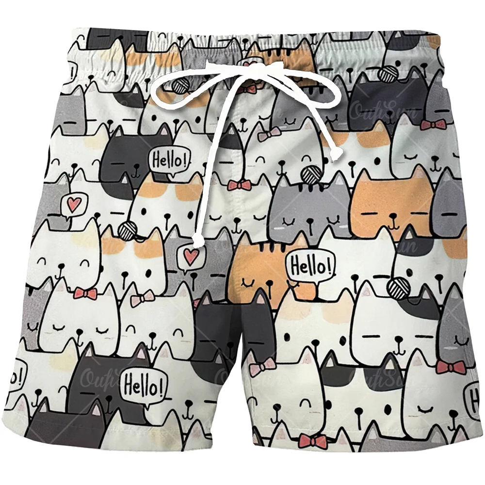 Summer Men's Beach Shorts Cartoon Animals 3D Print Beachwear Sports Pants Board Plus Size Casual Short Trousers Beach Trunks 6XL