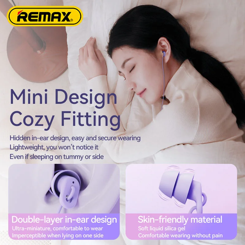 Remax Sleep Earphone Noise Cancelling In-Ear Anti-noise Type C 3.5mm Soft Earphone Wired  for Mobile Phone Earplug Hotel Travel