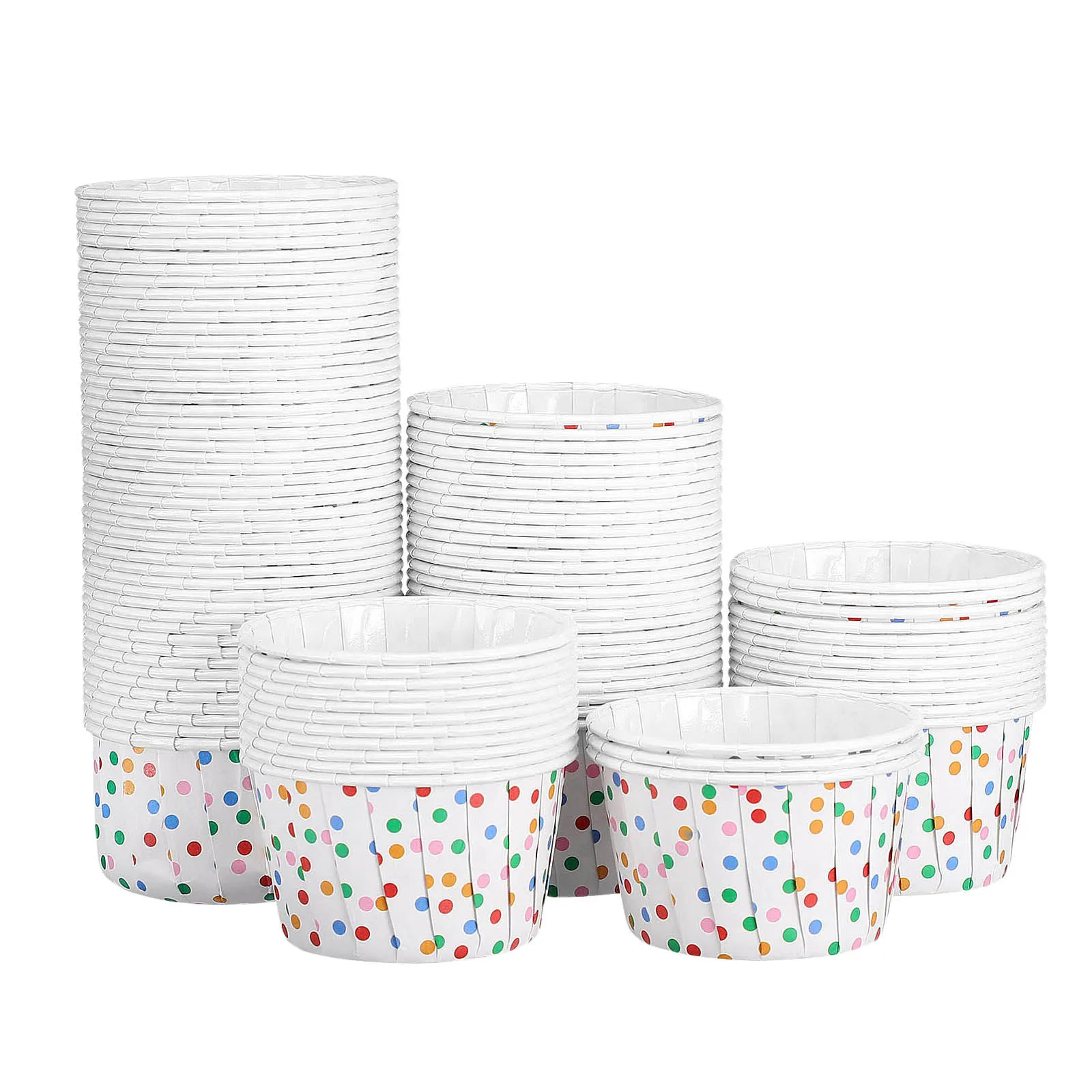 

100pcs Polka Dot Paper Cups Disposable Dessert Bowls For Cupcake Ice Dessert Paper Sundae Yogurt Paper Cupcake Round Baking Tool