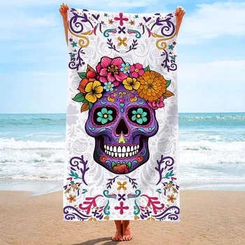 Asciugamano da spiaggia colorato con teschio di zucchero Day of the Dead Adatto per asciugamani, asciugamani da bagno, asciugamani da spiaggia 1