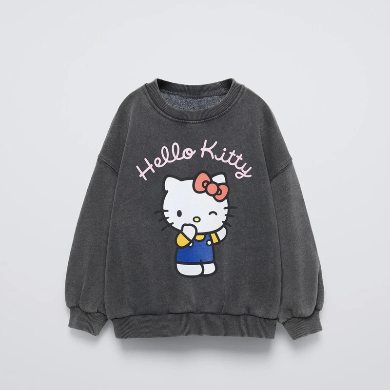 Hello Kitty Baby Girls Sweatshirt Tops Spring New Style Fashion Children's Clothes Loose Casual Hoodie Crewneck Kids Girl Tops 3
